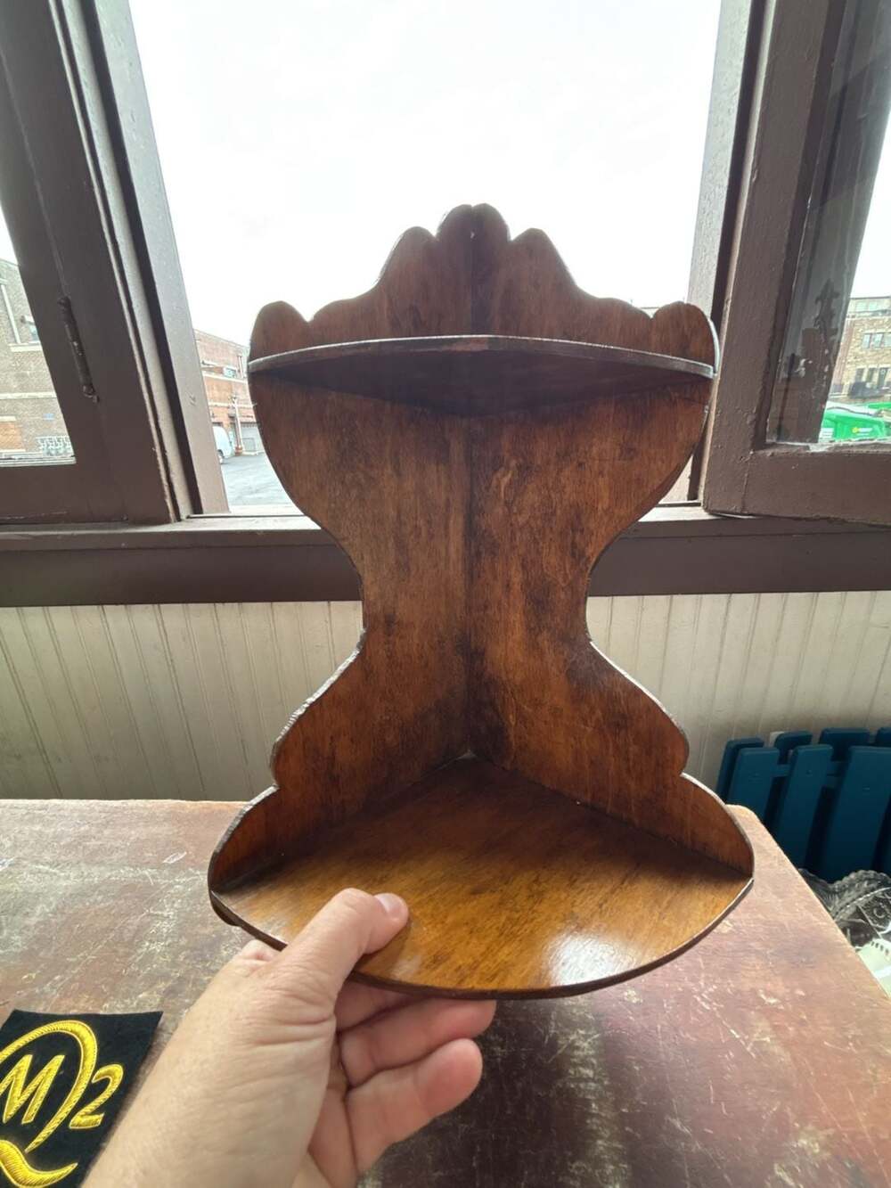 Vintage Wooden Corner Wall Shelf Display Unit